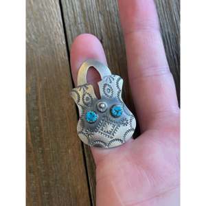 Tim Yazzie Kingman Turquoise & Sterling Silver <b>Adjustable</b> <b>Ring</b> Stainless Steel Vase Bezel Setting Gift for Size 7 Number Shape - Product Image 2