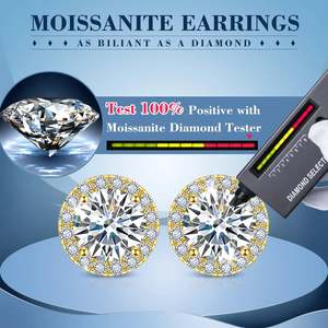 ต่างหูแบบติดหูทรงกลมชุบทอง 18K ประดับเพชรโมอิสซาไนต์ 1-6 กะรัต ดีไซน์หรูหรา 1 คู่ - Product Image 4