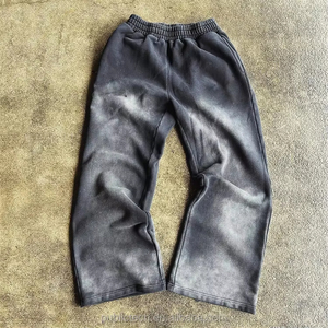 Vente en gros de pantalons de survêtement en éponge française délavés délavés en coton unisexe pantalon de survêtement évasé ample ample unisexe - Product Image 6