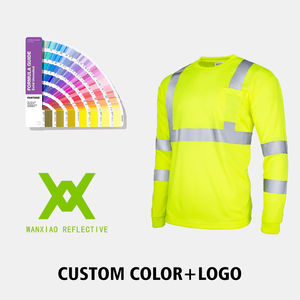 Men's Construction Long Sleeve Reflective HI Vis Work Wear Shirt 100% Polyester Quick Drying Customized Logo <b>Safety</b> T- Shirts - Product Image 6