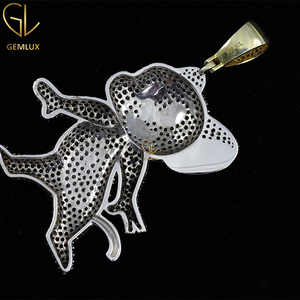 Pendentif classique en diamant moissanite noir et blanc, personnage de dessin animé Jerry, bijoux pour homme - Product Image 3