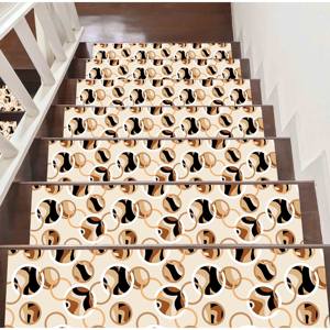 Geometric Pattern Printed Rug, Modern, <b>Machine</b> Washable, Beige & Brown,<b>Step</b> Rug - Product Image 3