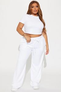 Nouveauté Logo personnalisé femmes à manches courtes col rond haut court taille haute pantalon évasé ensemble deux pièces pour femmes - Product Image 3