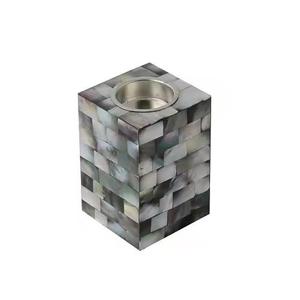 Soporte de vela de madera blanca de lujo hecho a mano forma rectangular nácar para decoración de boda o Navidad - Product Image 6