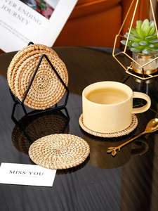 Elegant Textured Rattan <b>Coaster</b> Perfect For Matching With <b>Ceramic</b> Glass Or Wooden Tableware Dining Room Presentation - Product Image 5