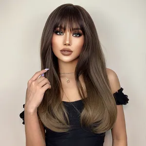 Perruques lisses lisses de 22 pouces, cheveux humains péruviens bruns ombrés pour femmes romantiques - Product Image 1