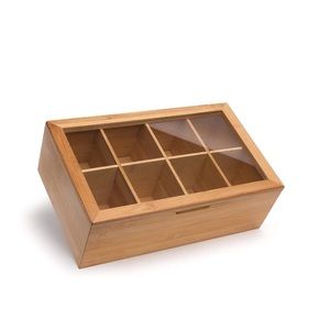 Caja de almacenamiento de té de madera hecha a mano al mejor precio, forma rectangular con múltiples compartimentos para bolsitas de té, especias de té de hojas sueltas - Product Image 2