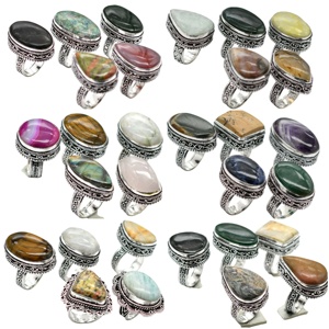 Anillos de piedras preciosas de latón macizo Chapado en plata con ajuste de bisel de diseñador Vintage, joyería de moda fina de piedra Original surtida brillante - Product Image 2