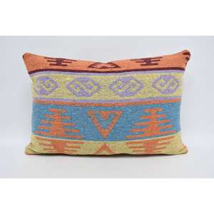 Oreiller traditionnel en laine orange 16x24 pouces motif géométrique de feuilles vintage tissé Accent de luxe pour canapé pour Noël - Product Image 1