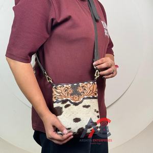 Monederos móviles de piel de vaca con herramientas clásicas a mano para mujer con estilo, Mini bolso compacto de cuero genuino versátil occidental nuevo - Product Image 1