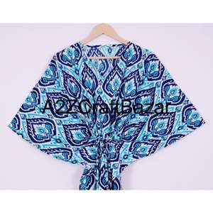 Eco Friendly Cotton Printed Short Kaftan <b>Dress</b> For Women Bohemian Floral Beach Cover Up Summer Casual <b>Loose</b> Lightweight Comfort - Product Image 2