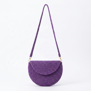 Green Woven Raffia Lightweight Summer Magnetic Closure Mini Halfmoon Shoulder Handbag Flap <b>Purse</b> for Women Beach Travel - Product Image 3