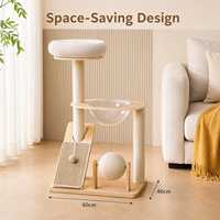 Arbre à chat compact, durable et écologique avec griffoir en sisal, condo pour chat, tour d'activités moderne pour chatons d'intérieur, 4 niveaux, bois beige