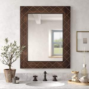 Miroir de courtoisie mural en bois pleine longueur de style campagnard moderne Design ondulé irrégulier avec cadre en bois pour la décoration - Product Image 2