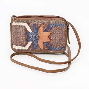 GangesGrain Multicolor Geometric Kilim Pattern Genuine Leather Trim <b>Crossbody</b> <b>Purse</b> Ladies Winter Summer Single Handle Polyester - Product Image 5