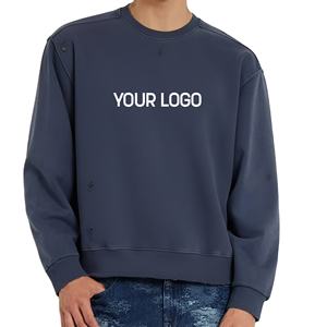 Sweat-shirt à manches longues pour homme surdimensionné de haute qualité, délavé à l'acide, déchiré, logo personnalisé, streetwear, vêtements décontractés d'hiver - Product Image 1