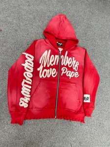 Sudadera con Capucha Extra Grande de Alta Calidad para Hombre, Lavada al Ácido, con Cierre Completo, de Algodón, Estilo Urbano, Diseño Personalizado, Estilo Holgado - Product Image 2