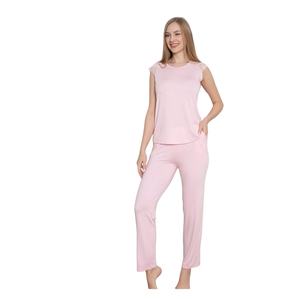 Ensemble de pyjama en viscose pour femmes, confortable pour se détendre à la maison, vêtements de nuit, chemise de nuit courte, tunique courte, doux et respirant, capri pour femme - Product Image 3
