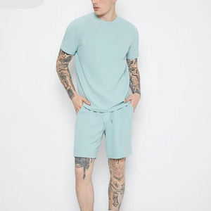 ชุดลำลองฤดูร้อนของผู้ชายมาใหม่ชุดเสื้อยืดไม่มีความสุขแบบลำลองเซตสั้นสองชิ้น - Product Image 1