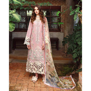 MUSHQ 3-PC Lawn Embroidered Chiffon Shirt with <b>Silk</b> Printed Dupatta and <b>Trousers</b> for Spring/Summer BIC-4901 Collection - Product Image 1