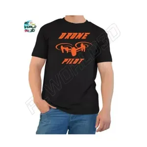 เสื้อยืดสีดำแบบ100% สำหรับโดรนด้านหน้าดีไซน์ใหม่เสื้อยืดสีดำขนาด230กรัมคอลเลกชั่นแฟชัน O Drone - Product Image 1