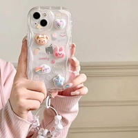 Coque tendance pour iPhone 6/7/8 Plus et 17 Pro Max, motif dessin animé 3D, jolie coque en cristal pour filles avec bracelet chaîne, vente chaude
