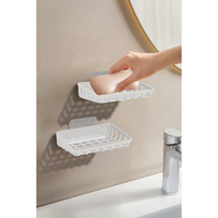 Ensemble de 3 organiseurs de salle de bain modernes en plastique adhésif comprenant un porte-brosse à dents, un porte-savon, un support mural et des égouttoirs pour lavabos