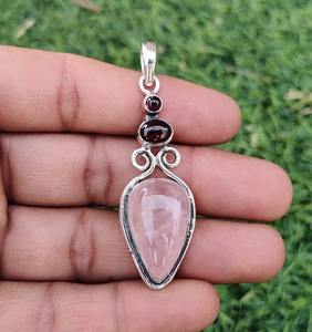 Pendentif classique fait main 925 bijoux en argent massif pour femmes 925 argent Sterling Rose Quartz pierre précieuse Style Boho pendentif cadeau - Product Image 2