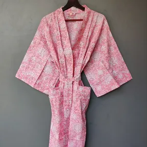 Schöne Baumwolle handgemachte Blumen Kimono leichte Nachtwäsche Frauen Mode Nachtwäsche Robe Beste Qualität Kleid