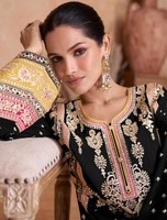 Antra Lifestyle Salwar Kameez pour femmes, tenue de cérémonie modeste, en soie Chinon lourde avec broderie et travail de sequins, Inde Pakistan