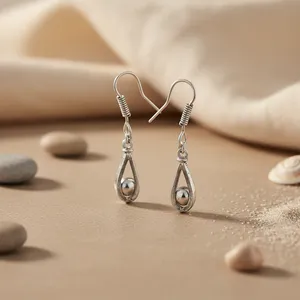 Boucles d'oreilles vintage en argent tibétain en forme de goutte d'eau pour femmes, style bohème antique, boucles d'oreilles pendantes pour mariage - Product Image 1