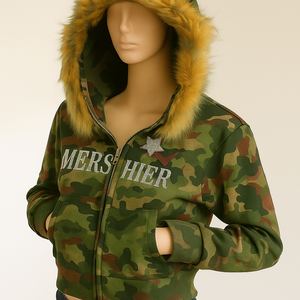 Sudadera con Capucha de Diseño para Mujer, de Poliéster/Algodón, Felpa, Corta, para Invierno, 400gsm/360/320, con Insignia, Ropa Moderna - Product Image 1