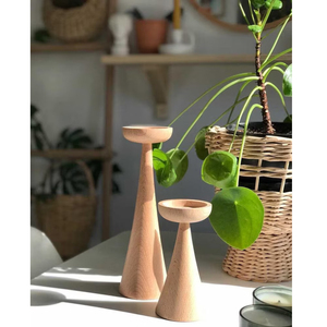 New Arrival <b>Vintage</b> Wooden Pillar Candle Holders Stand Set Handcrafted Mango Wood Best Price for 2 Pcs Including <b>Glass</b> <b>Bottle</b> - Product Image 6