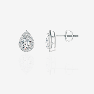 Pera Cut Moissanite Diamond Halo Stud Pendientes de plata esterlina - Product Image 2