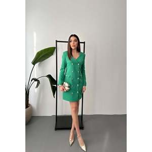 Vestido Chaqueta con Botones Verde Dorado - Verde - Product Image 2