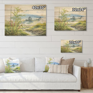 Bambou Charme Art Mural sur Bois de Pin Naturel Japon Volcan I Panneau Mural en Bois - Product Image 3