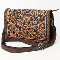 Sac bandoulière léger en cuir véritable fait main, style bohème vintage, avec motifs floraux sculptés, à rabat complet et sangle unique