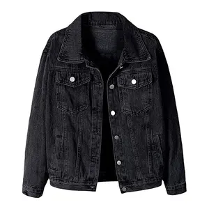 Jackets For Men 2022 Custom designs High Quality Black Denim Jacket Snap-Down Collar Washable Fitted Jeans Jacket