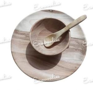 Cuencos de madera hechos a mano personalizados con cucharas de madera y bandeja redonda de bambú natural, juego de cuencos y cucharas para comedor, cocina - Product Image 2