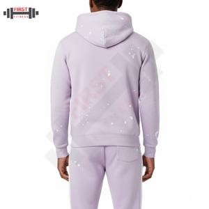 ชุดเสื้อมีฮู้ดแบบสวมหัวและกางเกงขาบานสำหรับผู้ชายระบายอากาศได้ดีชุดวอร์มผ้าคอตตอนขนแกะ100% แอซิดแบบเย็บปัก - Product Image 2