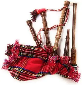ماسك اسكتلندي من خشب الوجه الملكي، اللون الطبيعي مع قاعدة فضية اللون، متوفر كتب تعليم مجاني، حقيبة حمل، طائرة، وقصب