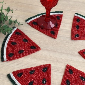 Tranche de pastèque perlée sous-verre fait à la main décoratif boisson tapis été cuisine Table à manger porte-gobelet en vrac fournisseur en gros - Product Image 1