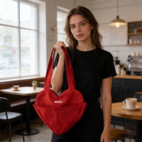 Tas Belanja Bahu Kanvas Katun Bentuk Hati Merah Cetak Kustom Baru Ramah Lingkungan Dengan Kantong Luar