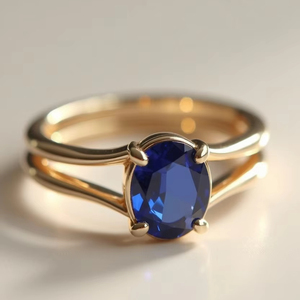 Anillo solitario de zafiro azul redondo de oro sólido personalizado moderno 10K 14K 18K joyería fina chapada en rodio para bodas y fiestas - Product Image 1