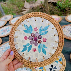 <b>Round</b> Rattan Dining Placemat with Mother of Pearl Mosaic Direct Factory Wholesale Custom Logo Vietnam Wedding <b>Table</b> - Product Image 4