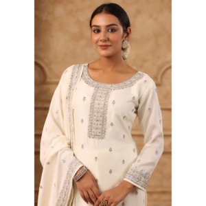 Conjunto de Kurta de Crepé Blanco Nayab Anjeesha con Dupatta - Product Image 1