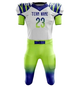 ชุดเสื้อและกางเกงอเมริกันฟุตบอลสั่งทำขายส่ง พร้อมปักชื่อทีม แขนสั้น ผ้าโพลีเอสเตอร์ 100% ระบายอากาศได้ดี ป้องกันแบคทีเรีย แห้งเร็ว - Product Image 1