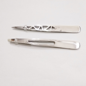 High Quality Custom Stainless Steel Professional Slant Tip <b>Eyebrow</b> <b>Tweezers</b> Hollow Style - Product Image 1
