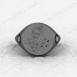 Anillo Sello de Plata de Ley 925 con Grabado de Madre con Bebé, Anillo de Boda Hecho a Mano para Hombre, Personalizable - Product Image 3