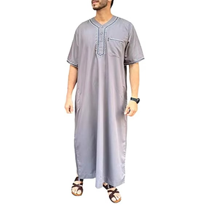 Nueva llegada musulmán hombres ropa de manga larga Thobe alta calidad suave poliéster Thobe Thawb Collar hombres Jubba Thobe manga larga - Product Image 4